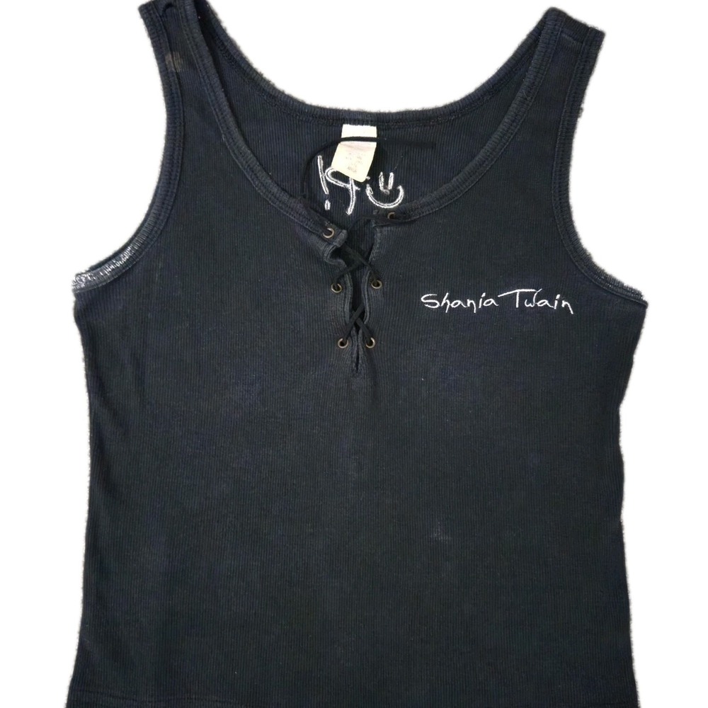 Vintage 90s Shania-Twain Country Pop Tank Top Womens Large Lace Up Ribbed RARE